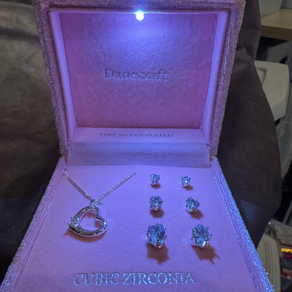 Dancraft Silver-Plated Heart Necklace And Cubic Zirconia Earring Set - 16$